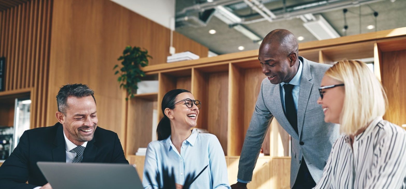 Businessman leading a discussion among colleagues.